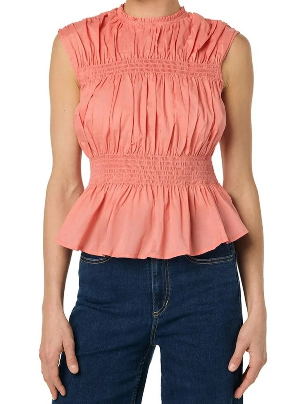 Joe’s Jeans Sleeveless Voile Smocked Peplum Tank Top Size XS New Lantana Orange